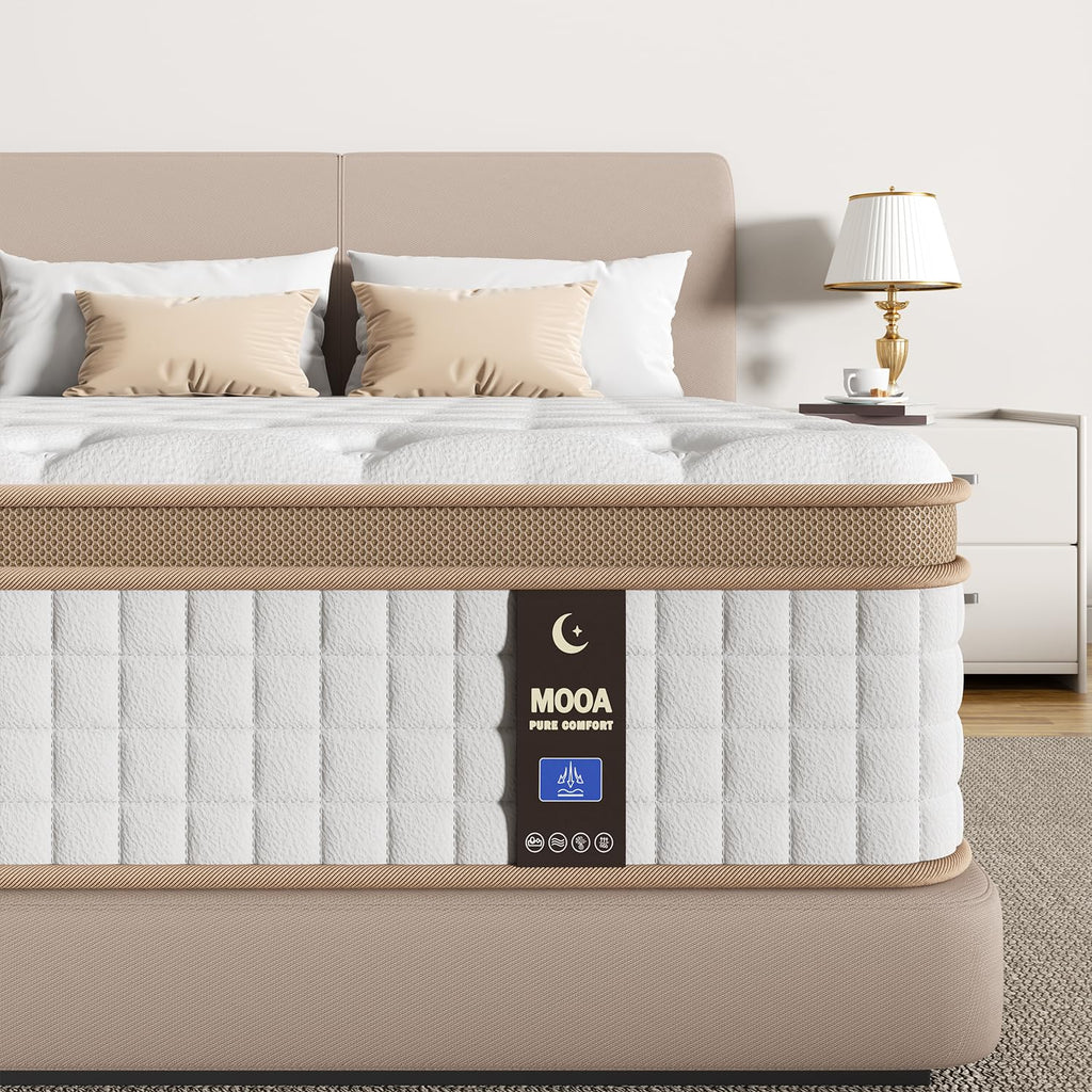 Queen Mattress 12 Inch, Cooling Queen Hybrid Mattress in a Box, Medium Firm