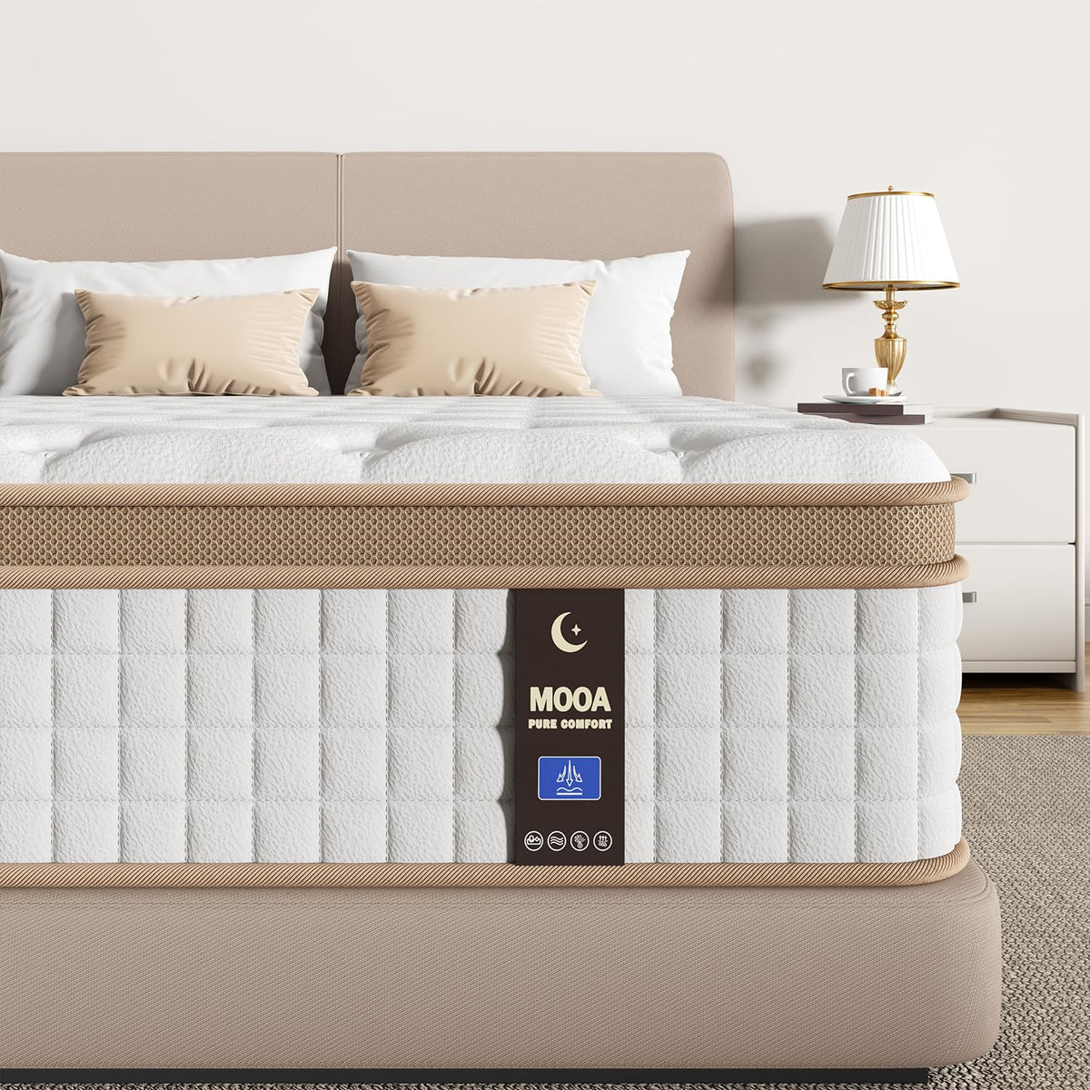 Queen Mattress 12 Inch, Cooling Queen Hybrid Mattress in a Box, Medium Firm