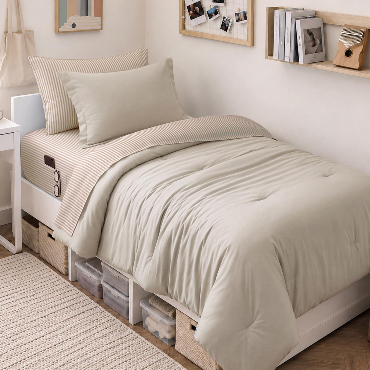 Monbix Queen Comforter Set - 7 Pieces Soft Bed in a Bag Queen Bedding Sets