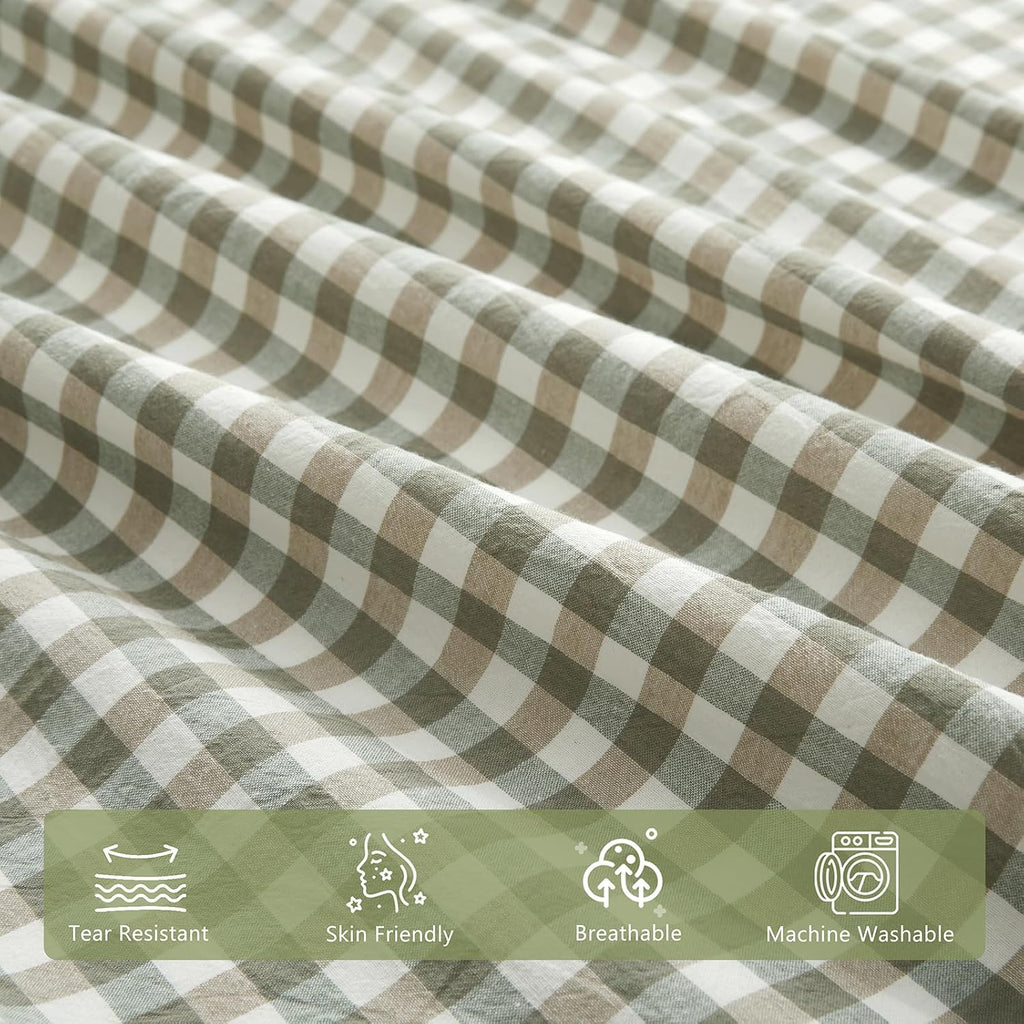 Sage Green Plaid Gingham Pillowcases, 20x26 Inches, Set of 2