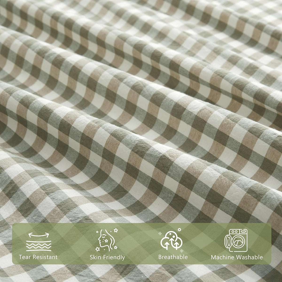 Sage Green Plaid Gingham Pillowcases, 20x26 Inches, Set of 2