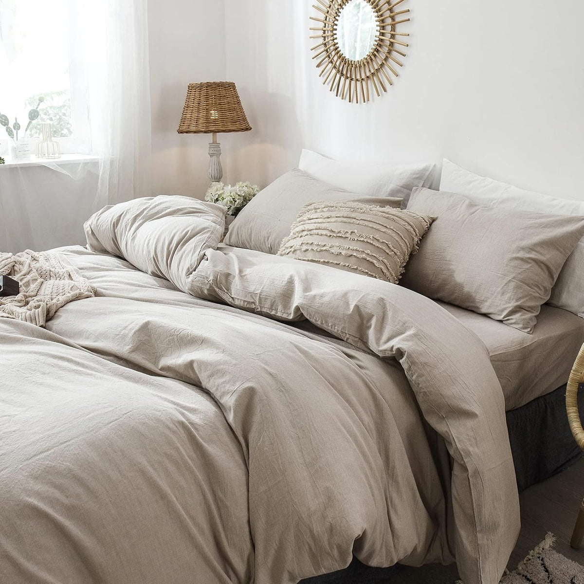 MOOMEE Pillowcase Set of 2 100% Washed Cotton Linen-Like King