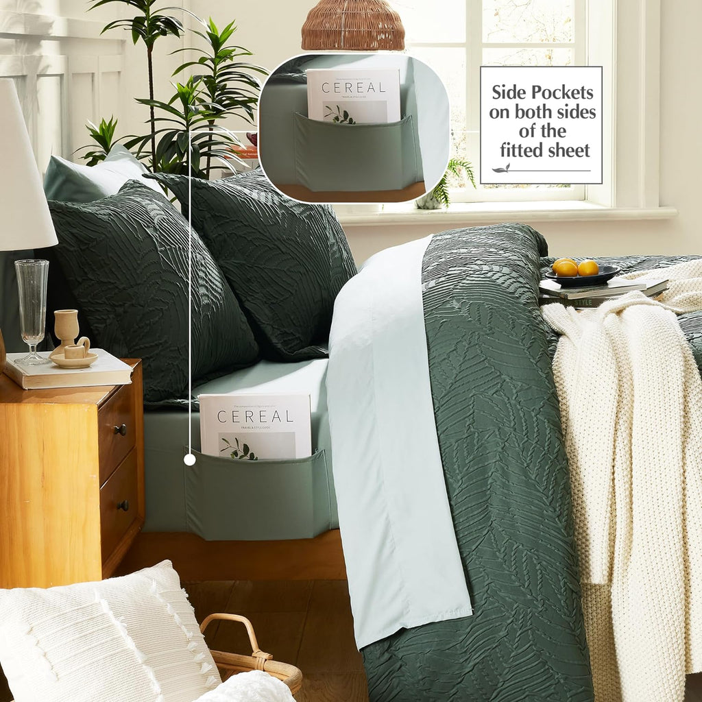 King Size Comforter Set- 7 Pieces Dark Green Bed in a Bag King Bedding Sets