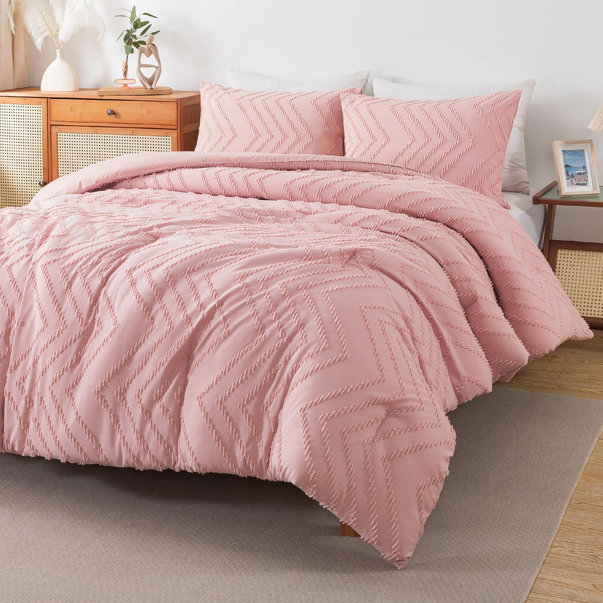 Andency Queen Comforter Set Beige, 3 Pieces Comforters Queen Size Bed Set