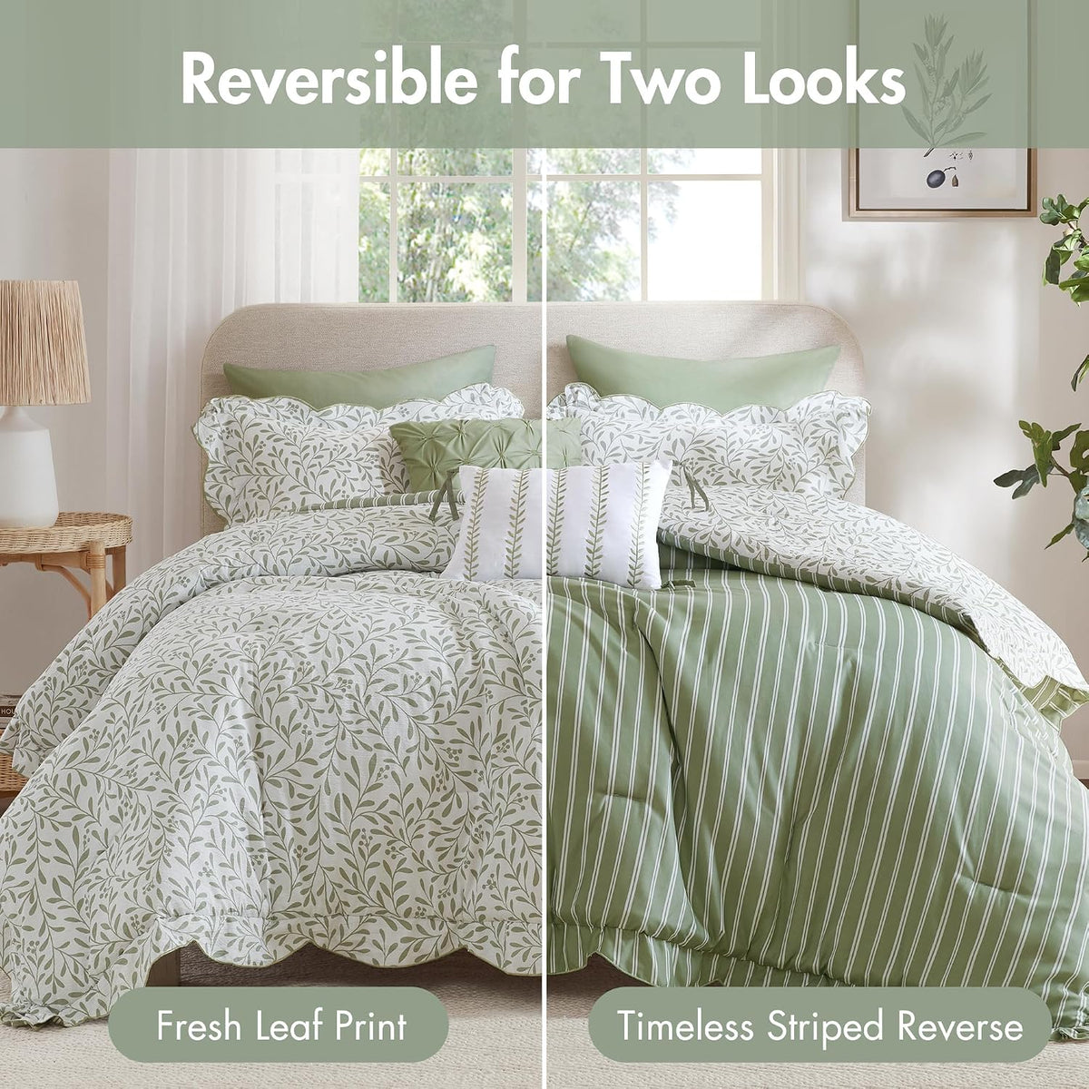 Madison Park Sage Green Floral Comforter Set King, 5PC Reversible Bed Set