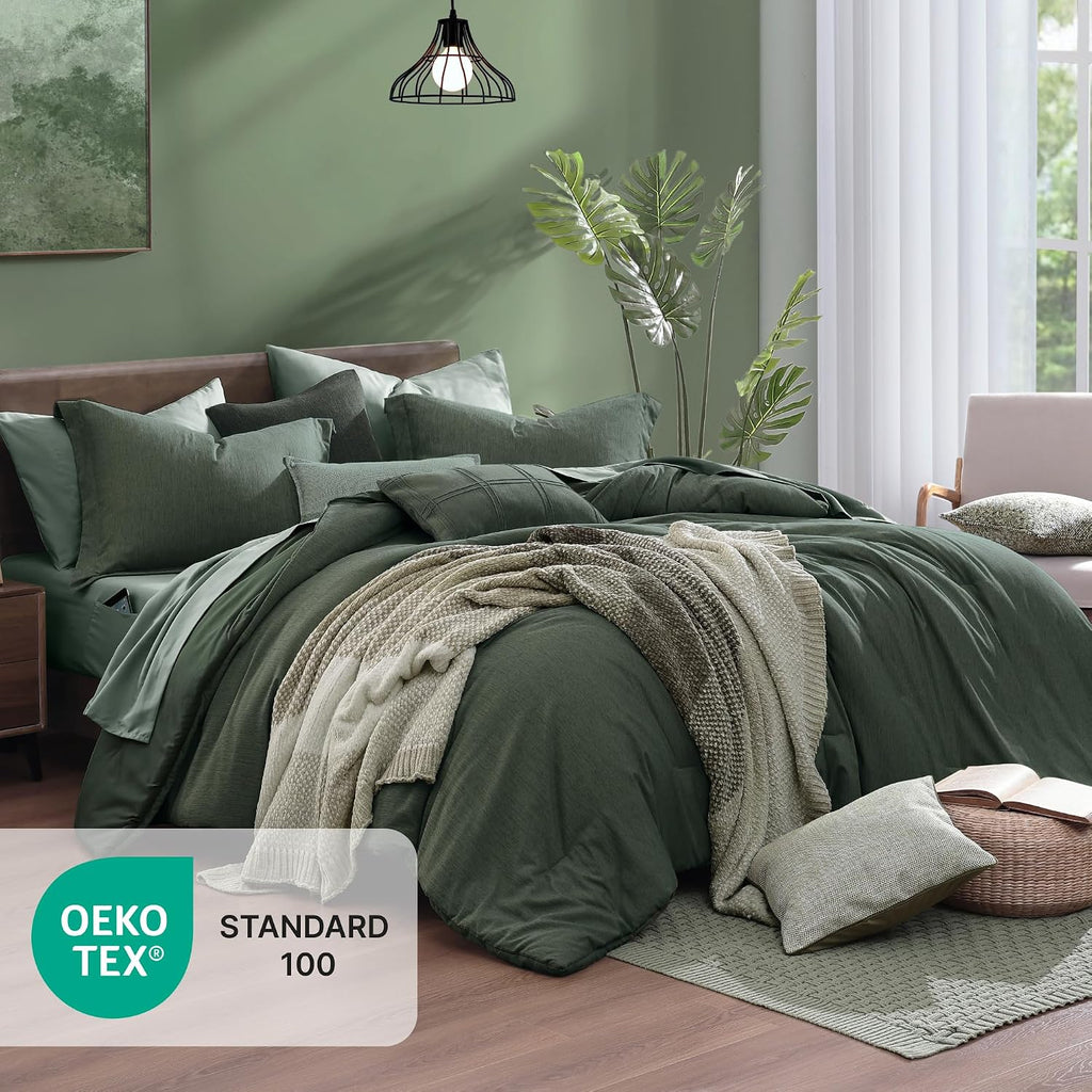 Monbix Queen Comforter Set Deep Forest 7 Pieces Bed in a Bag