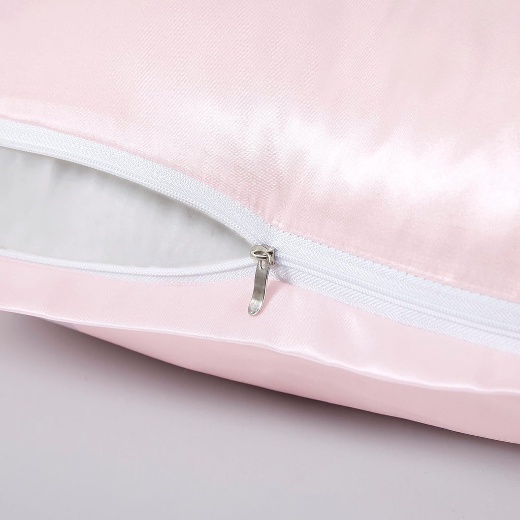 Blush Pink Satin Pillowcases with Zipper （20x26）,Standard Size Satin Pillowcases Set of 2, Blush Pink Silk Pillowcase for Hair and Skin