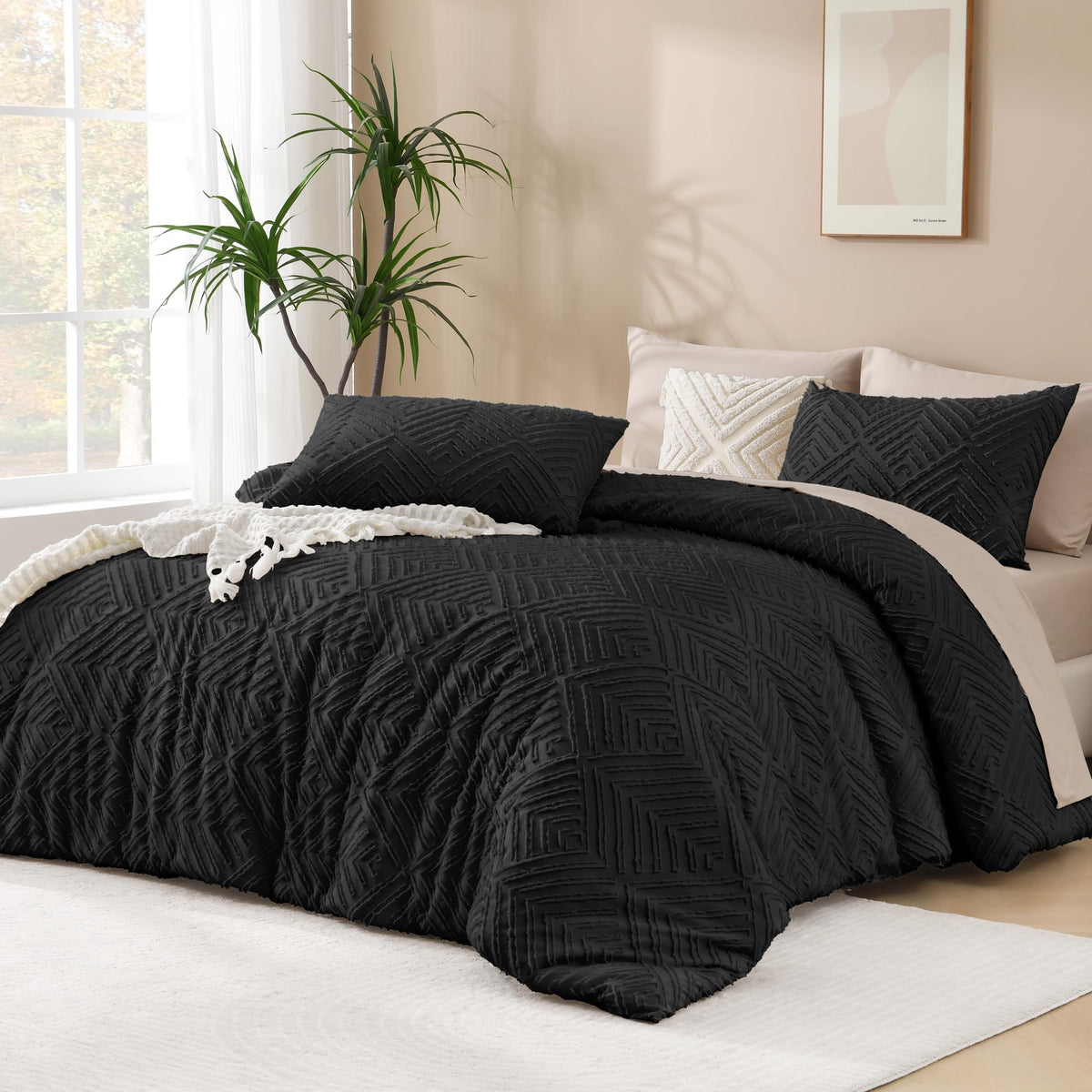 Andency King Size Comforter Set Beige, 3 Pieces Boho Bedding