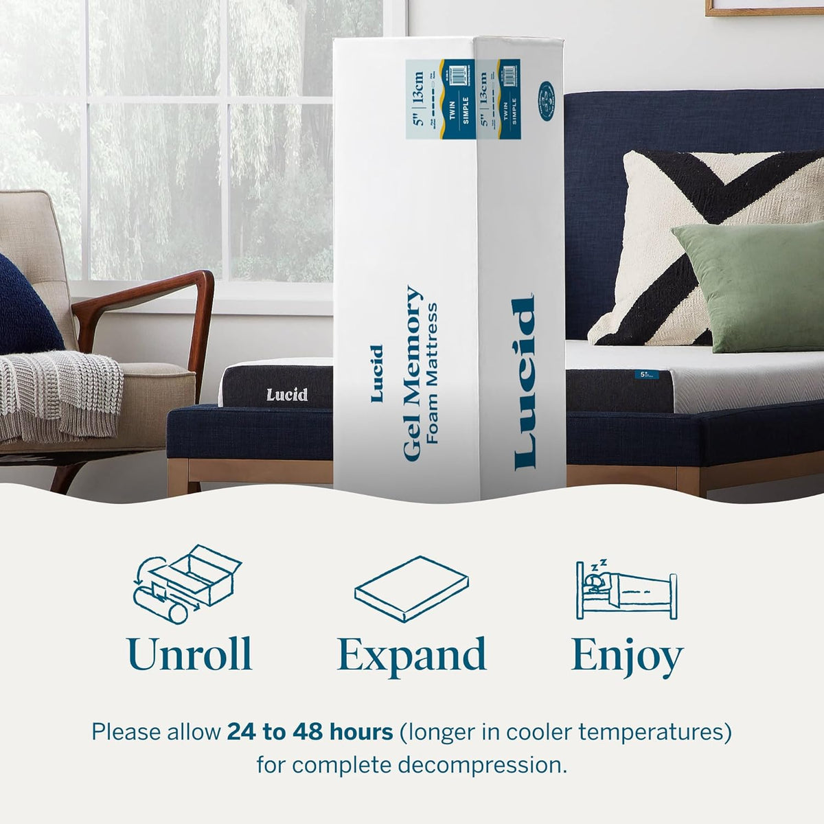 Lucid® 5" Firm Gel Memory Foam Mattress – Bamboo Charcoal & Cooling Gel – Fiberglass Free – Bed in a Box – CertiPUR-US® Certified – Full Size