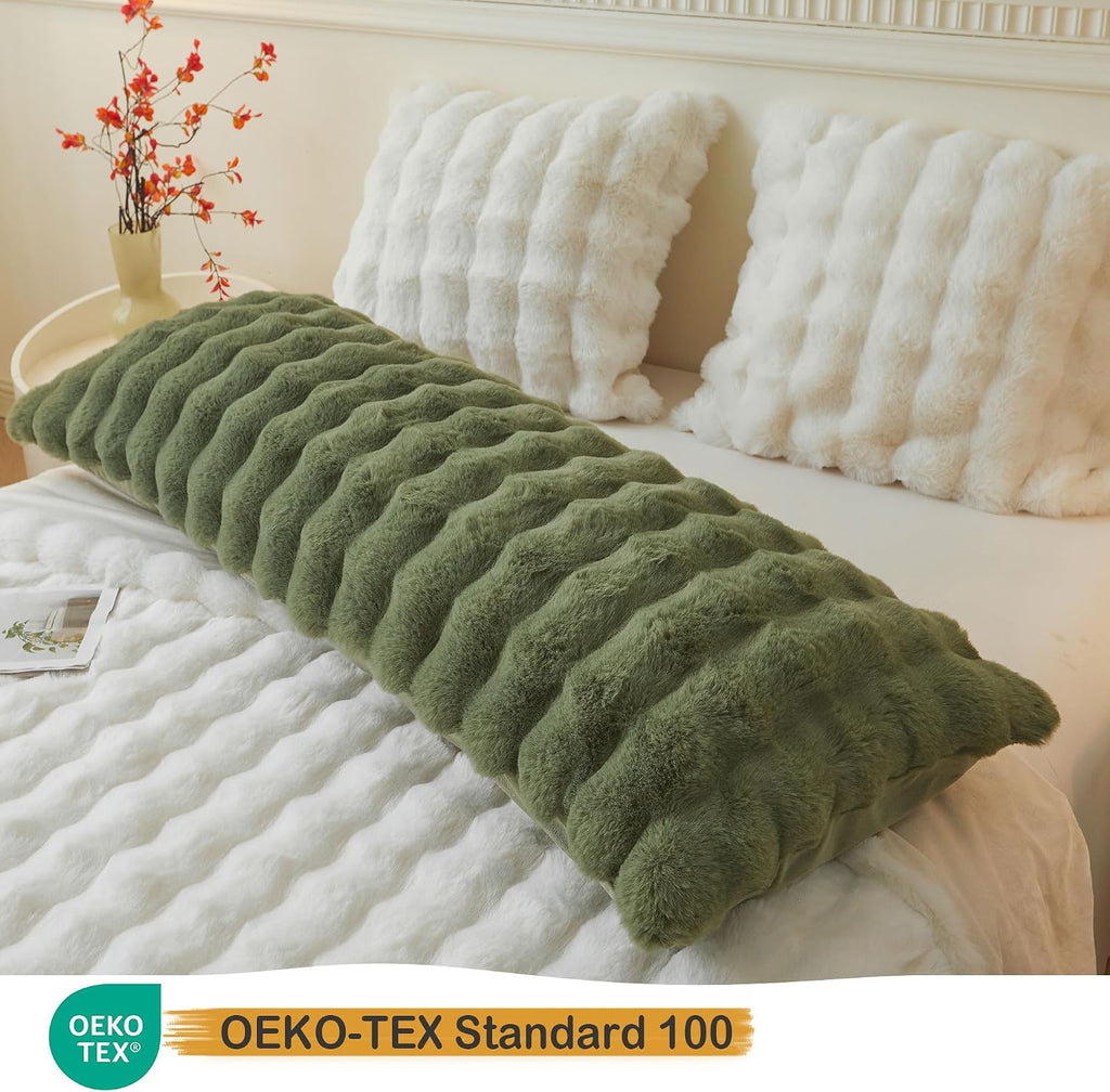 LIFEREVO Fluffy Faux Rabbit Fur Body Pillow Cover 20"x54", Sage Green
