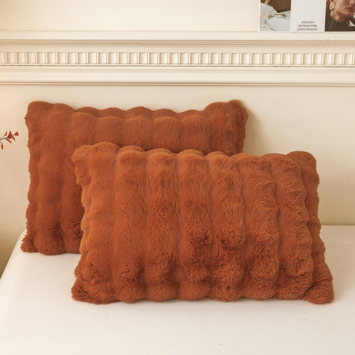LIFEREVO 2 Pack Fluffy Faux Rabbit Fur Standard Pillow Cases, Beige