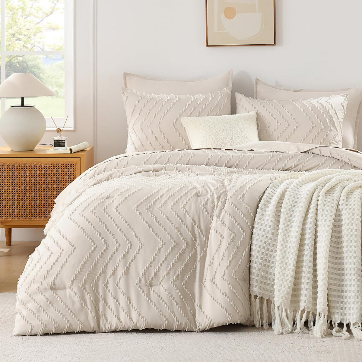 Andency Queen Comforter Set Beige, 3 Pieces Comforters Queen Size Bed Set