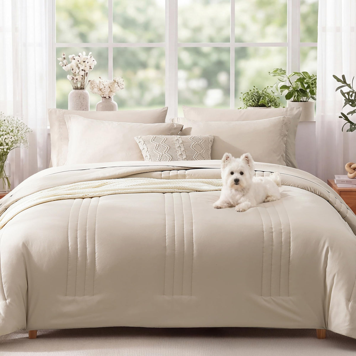 King Size Comforter Set-7 Pieces Brown Soft Bed in a Bag King Bedding Sets