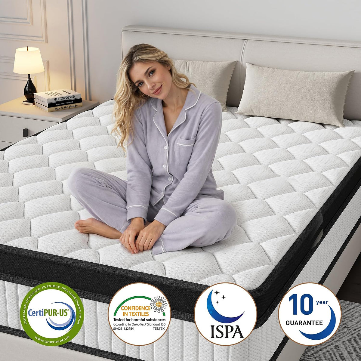 14 Inch Queen Hybrid Mattress - Medium Firm Memory Foam and Pocket Spring Bed in a Box - Cooling Gel for Pressure Relief, Certified Motion Isolation, Fiberglass Free Mattress for Queen Bed