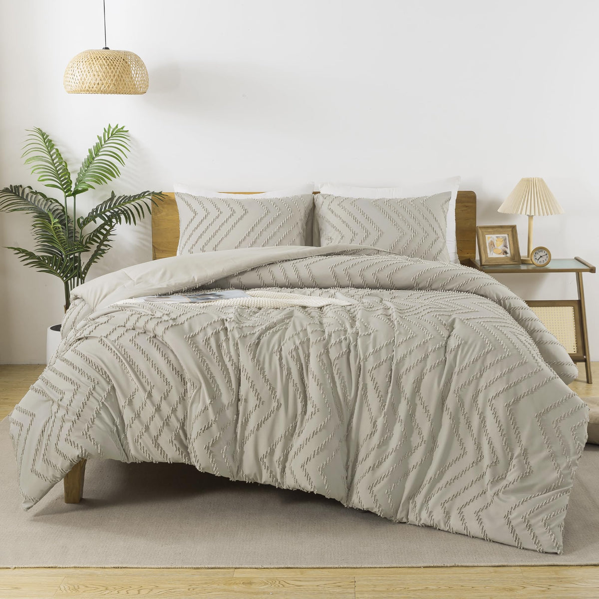 Andency Queen Comforter Set Beige, 3 Pieces Comforters Queen Size Bed Set