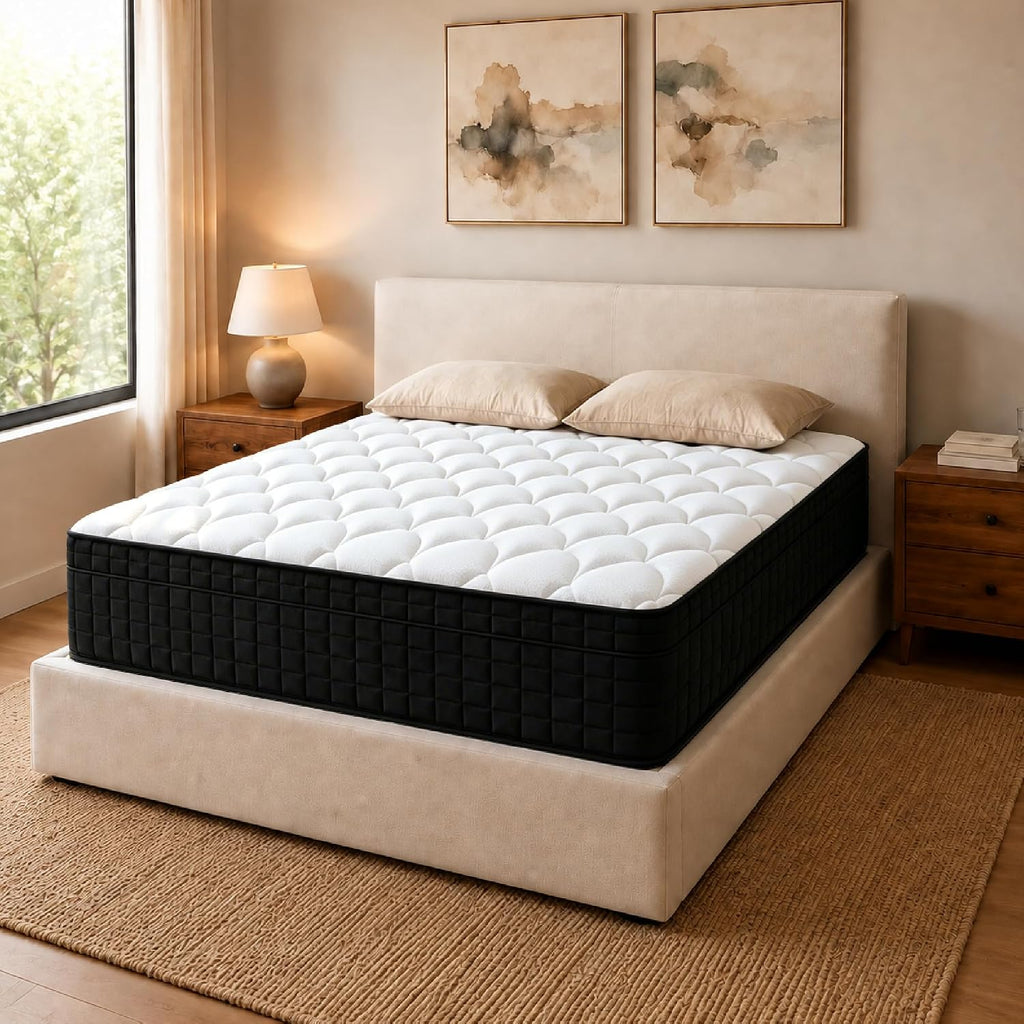 Queen 12 Inch Hybrid Mattress in a Box, Medium Plush, Individual Pocket Springs, Motion Isolation, Fiberglass Free, Breathable Comfort