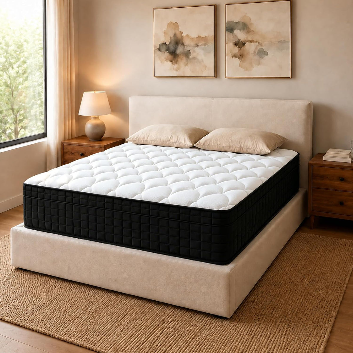 Queen 12 Inch Hybrid Mattress in a Box, Medium Plush, Individual Pocket Springs, Motion Isolation, Fiberglass Free, Breathable Comfort