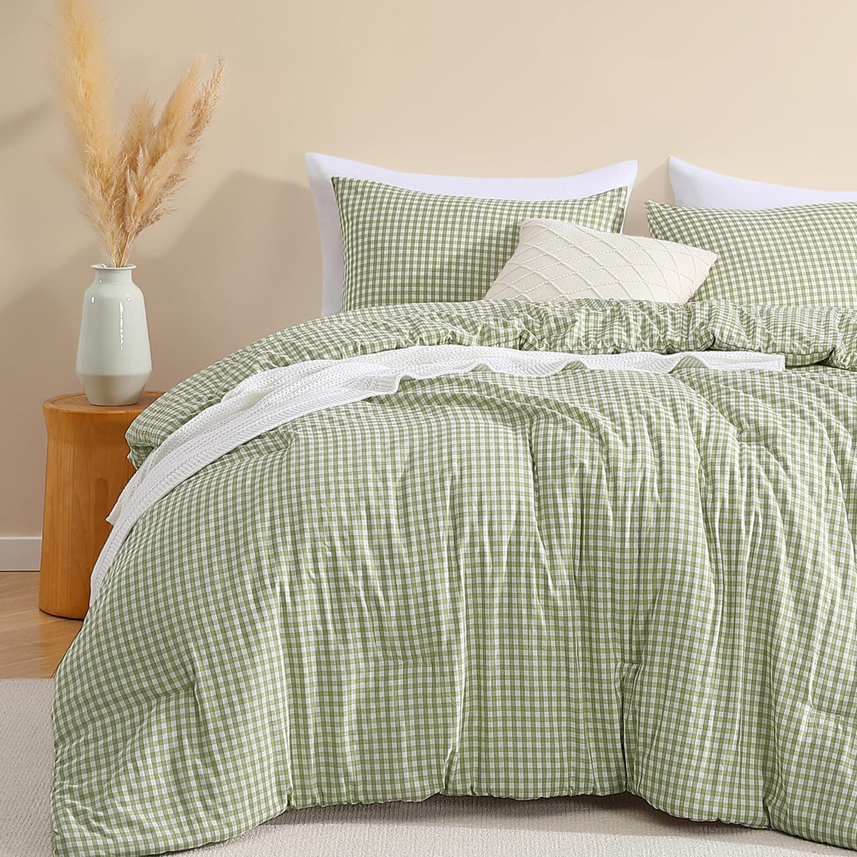 CASAAGUSTO Brown Full Gingham Comforter Set, 3 Pieces Bedding