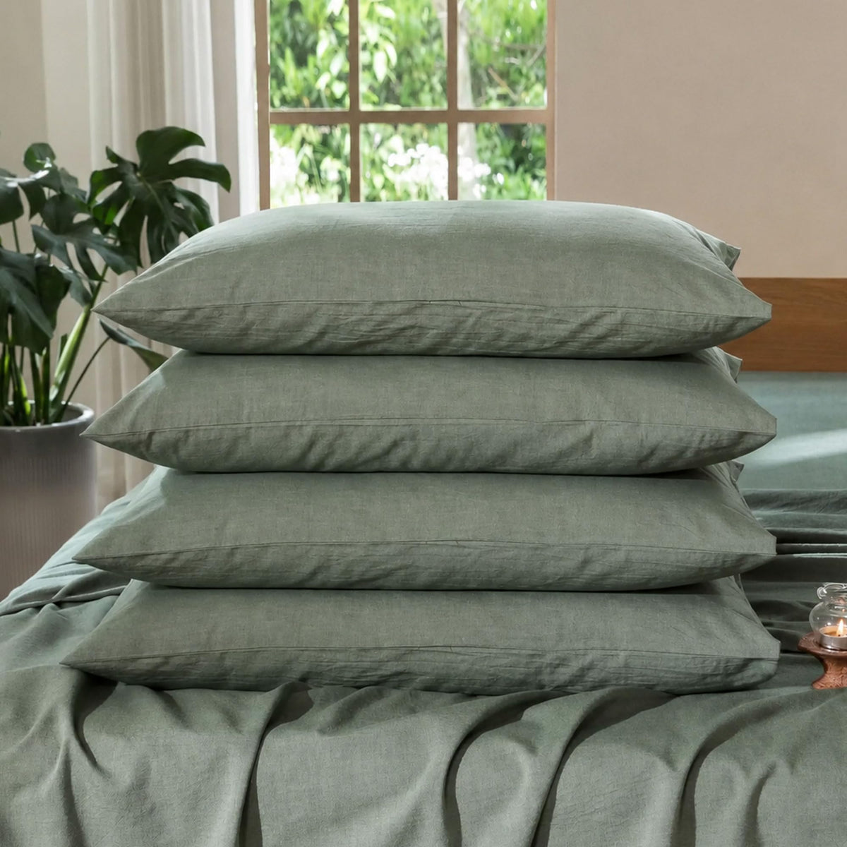 MOOMEE Pillowcase Set of 2 100% Washed Cotton Linen-Like King