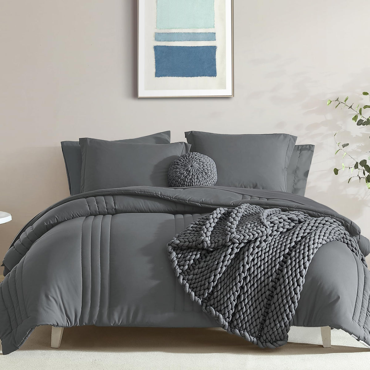King Size Comforter Set-7 Pieces Brown Soft Bed in a Bag King Bedding Sets