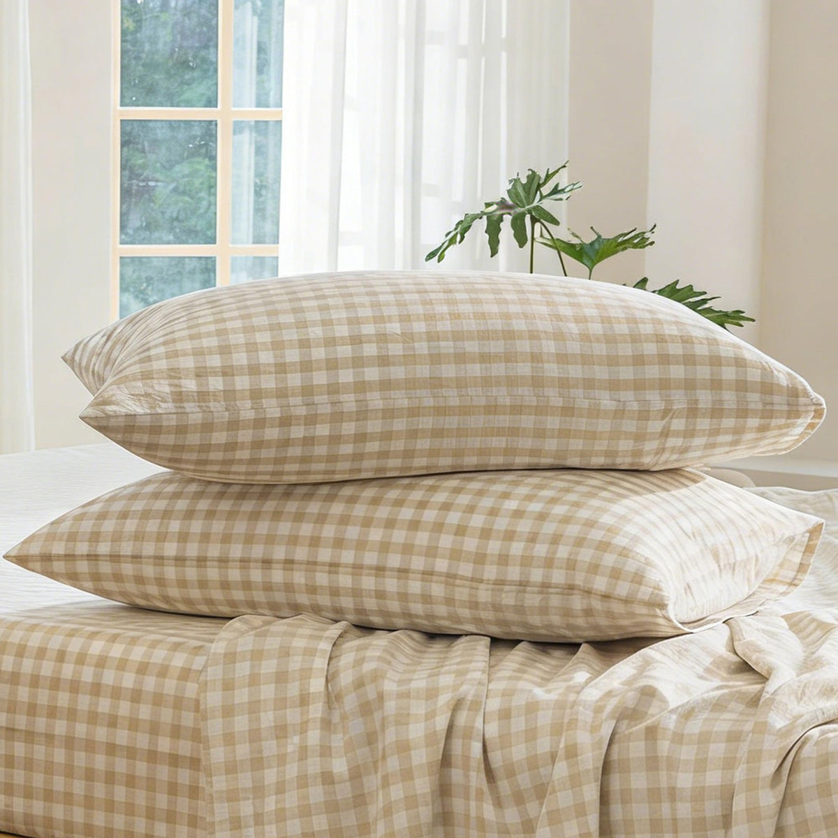 MOOMEE Pillowcase Set of 2 100% Washed Cotton Linen-Like King