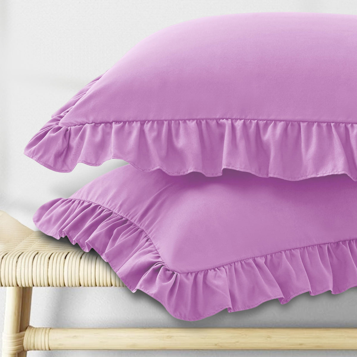 KKJIAF Ruffle Pillow Cases King Size Set of 2, White