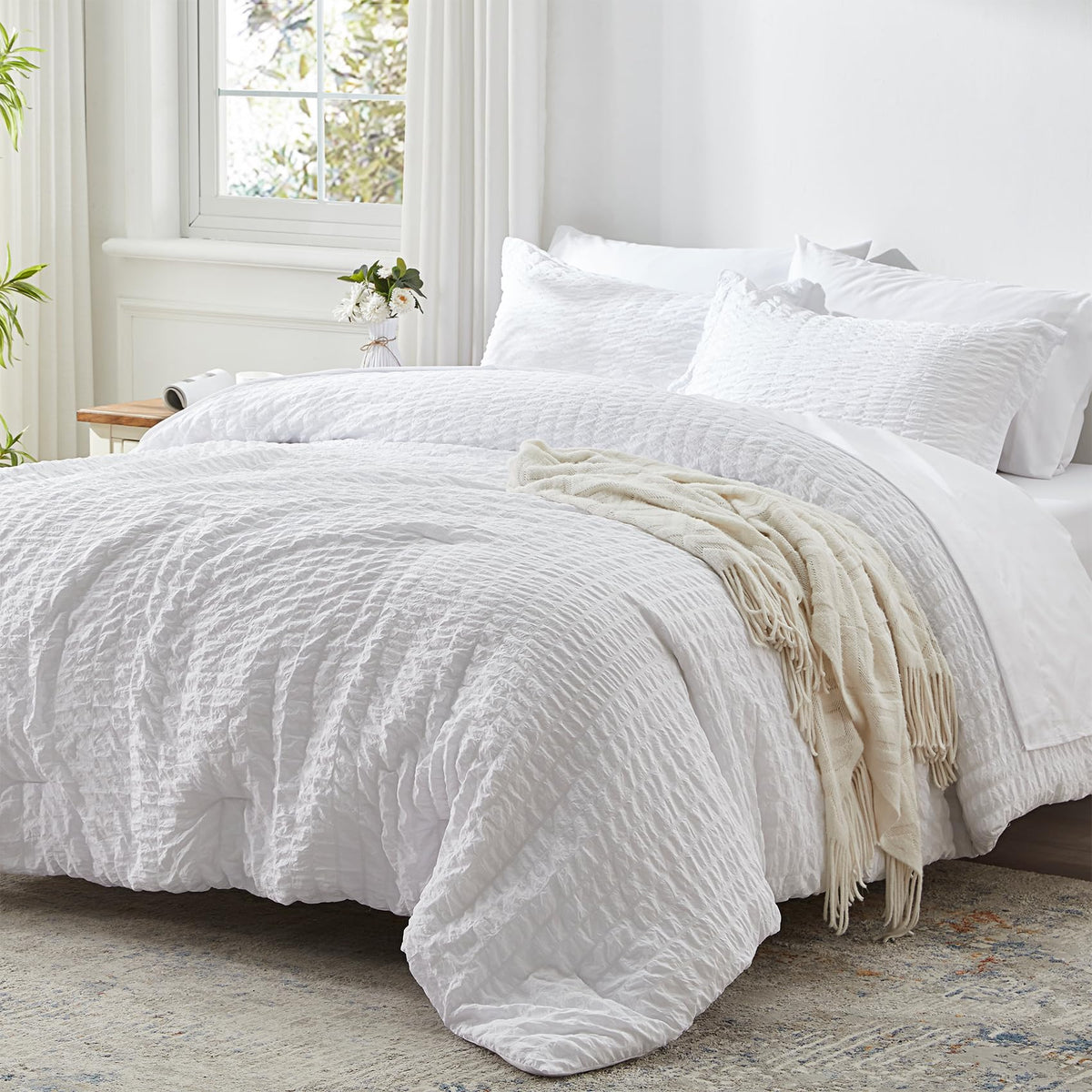 Zzlpp Queen Comforter Set 7 Piece, Green Bed in a Bag Queen Bedding Sets