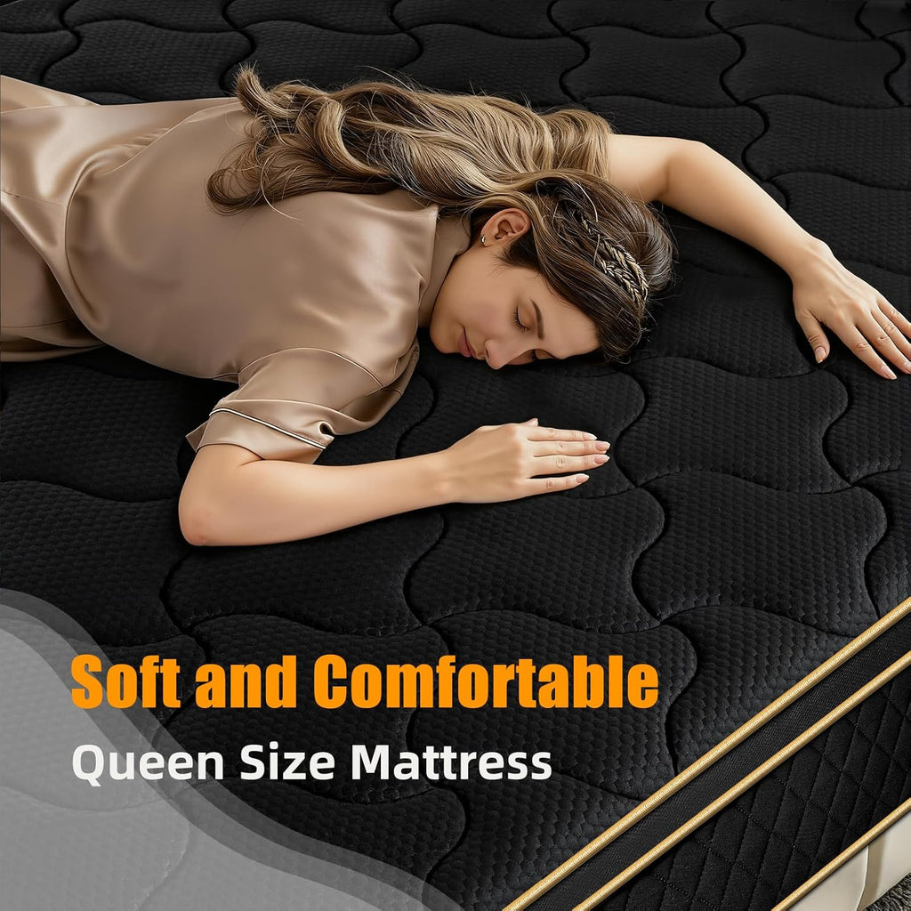 Queen Mattress 12 Inch Medium Firm Hybrid Mattress Queen Size Memory Foam Pocket Springs Queen Bed Matress in a Box for All Sleeping Positions Motion Isolation Comfortable Sleep (Black, Queen 12 inch)