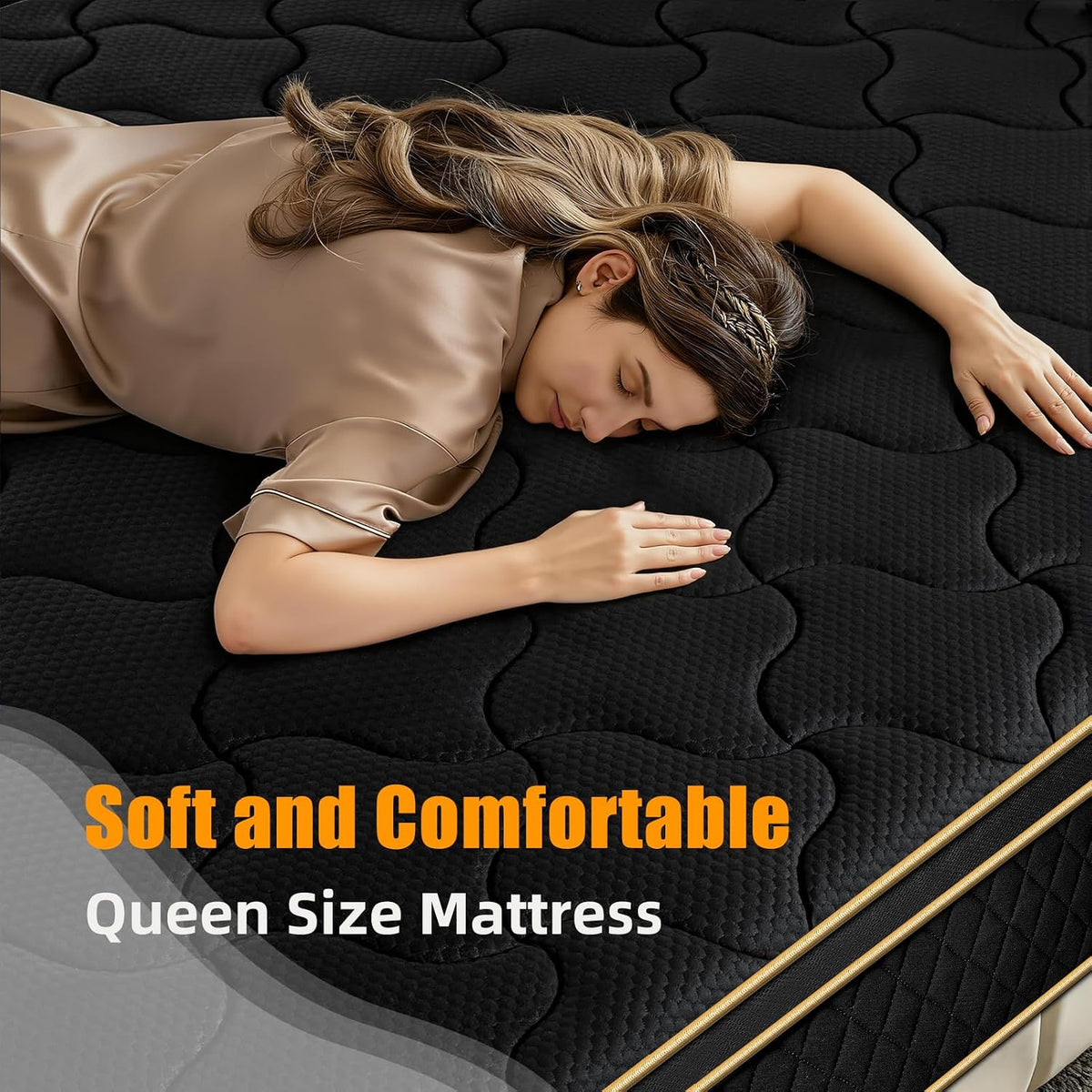 Queen Mattress 12 Inch Medium Firm Hybrid Mattress Queen Size Memory Foam Pocket Springs Queen Bed Matress in a Box for All Sleeping Positions Motion Isolation Comfortable Sleep (Black, Queen 12 inch)