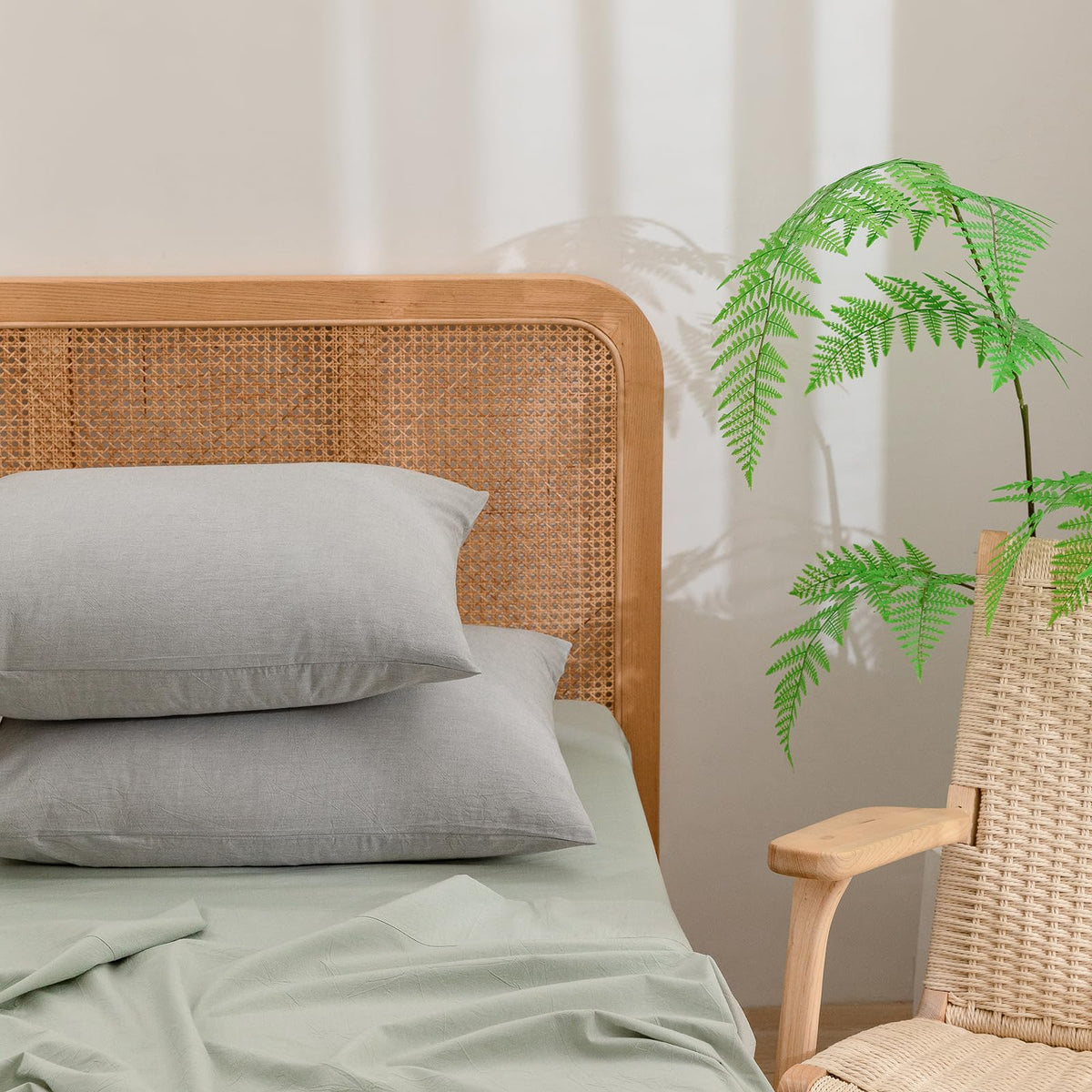 BESTOUCH Washed Cotton Pillowcases Linen Feel Olive Green Body
