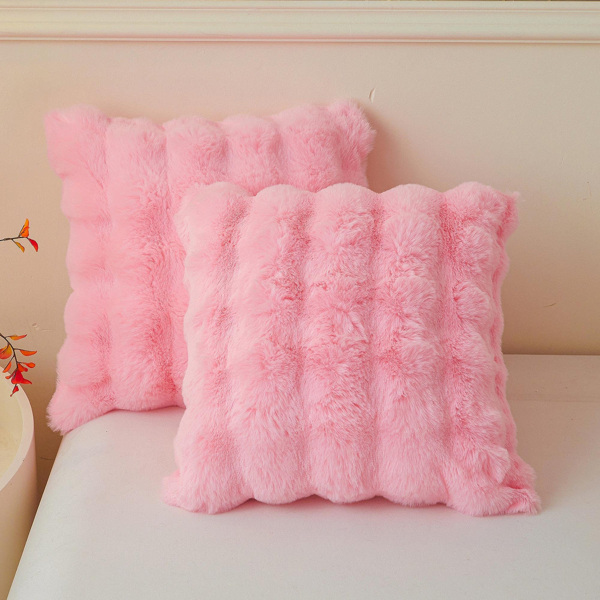 LIFEREVO 2 Pack Fluffy Faux Rabbit Fur Standard Pillow Cases, Beige