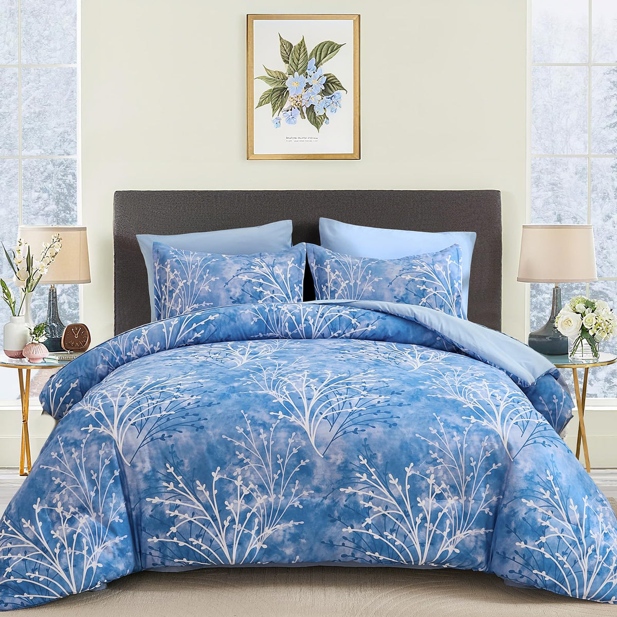 DJY Sage Green Comforter Set 7 Piece Branch Botanical Bed in a Bag