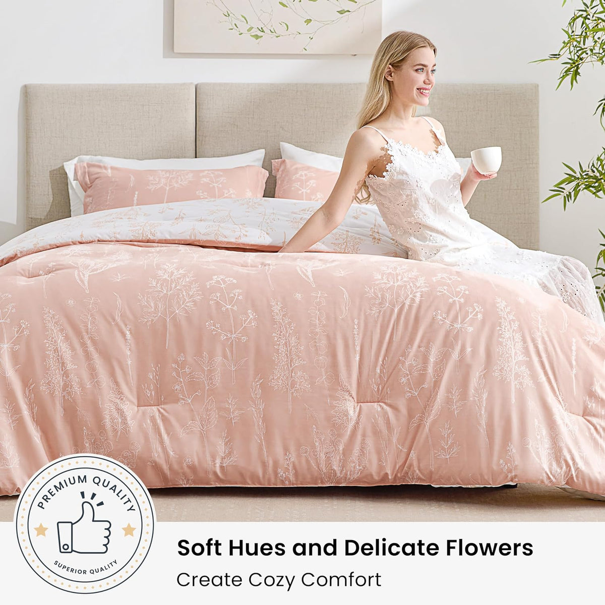 Love's cabin Floral Comforter Set Cute Bedding Full Reversible 3Pcs Pink