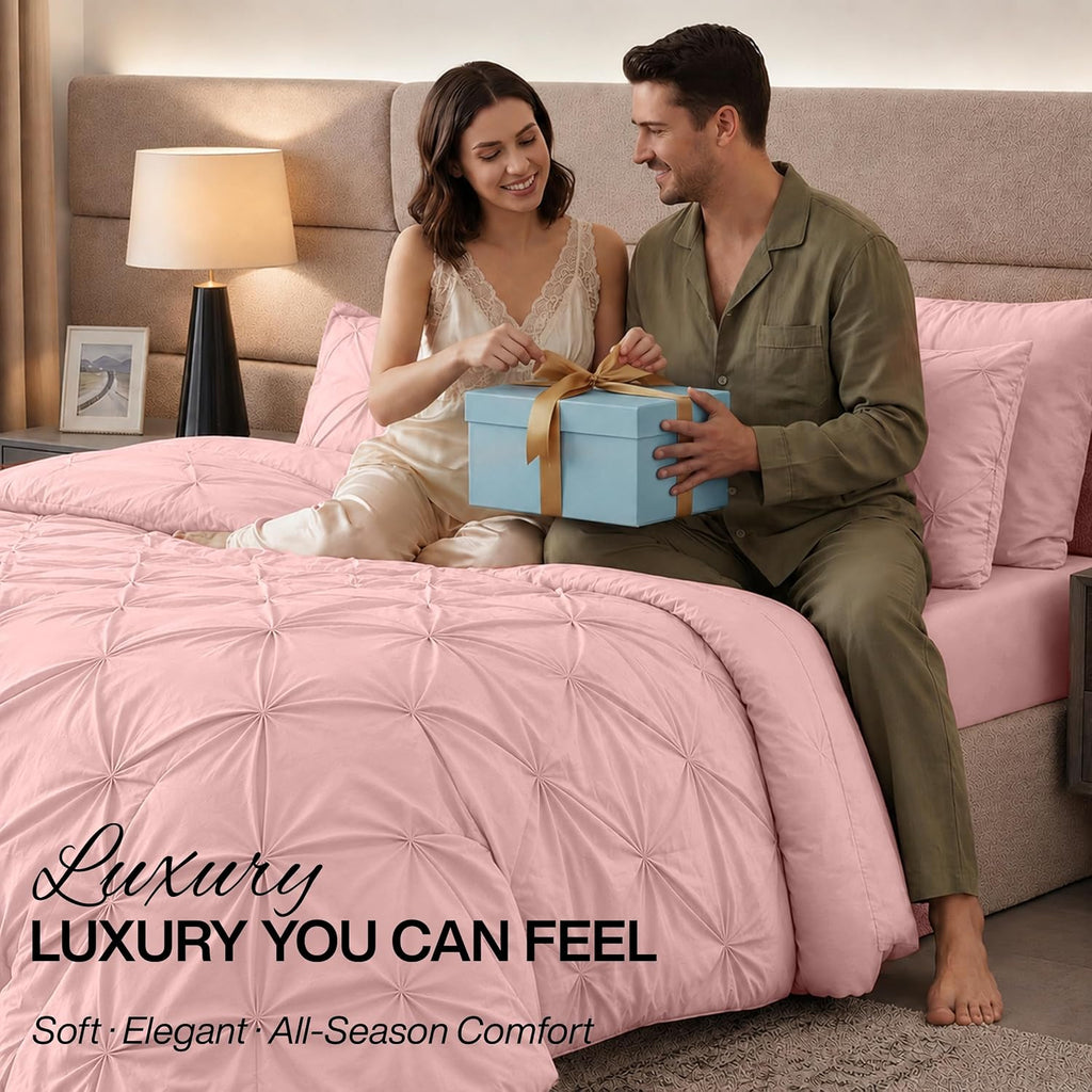 Utopia Bedding 7 Pc Pintuck Queen Comforter Set, 88 x 88 Inches, Pink