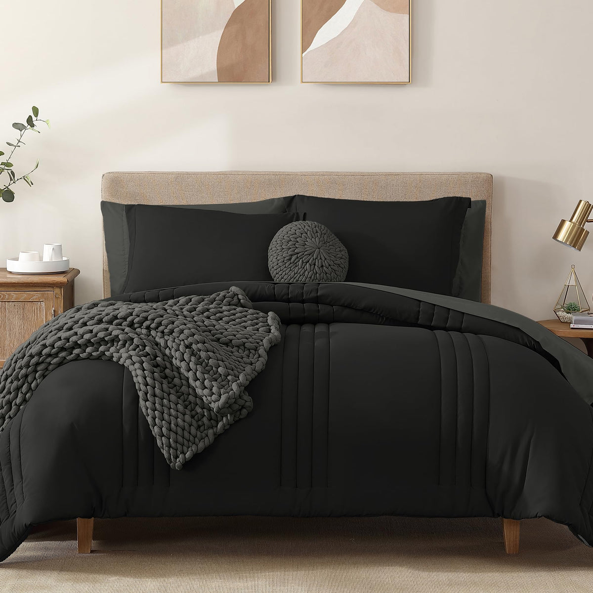 King Size Comforter Set-7 Pieces Brown Soft Bed in a Bag King Bedding Sets