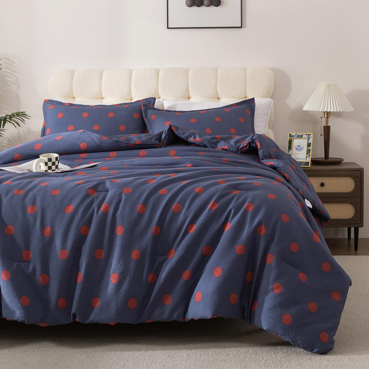 Caressma Yellow Full Comforter Set with Polka Dots 3 Pieces Bedding Set