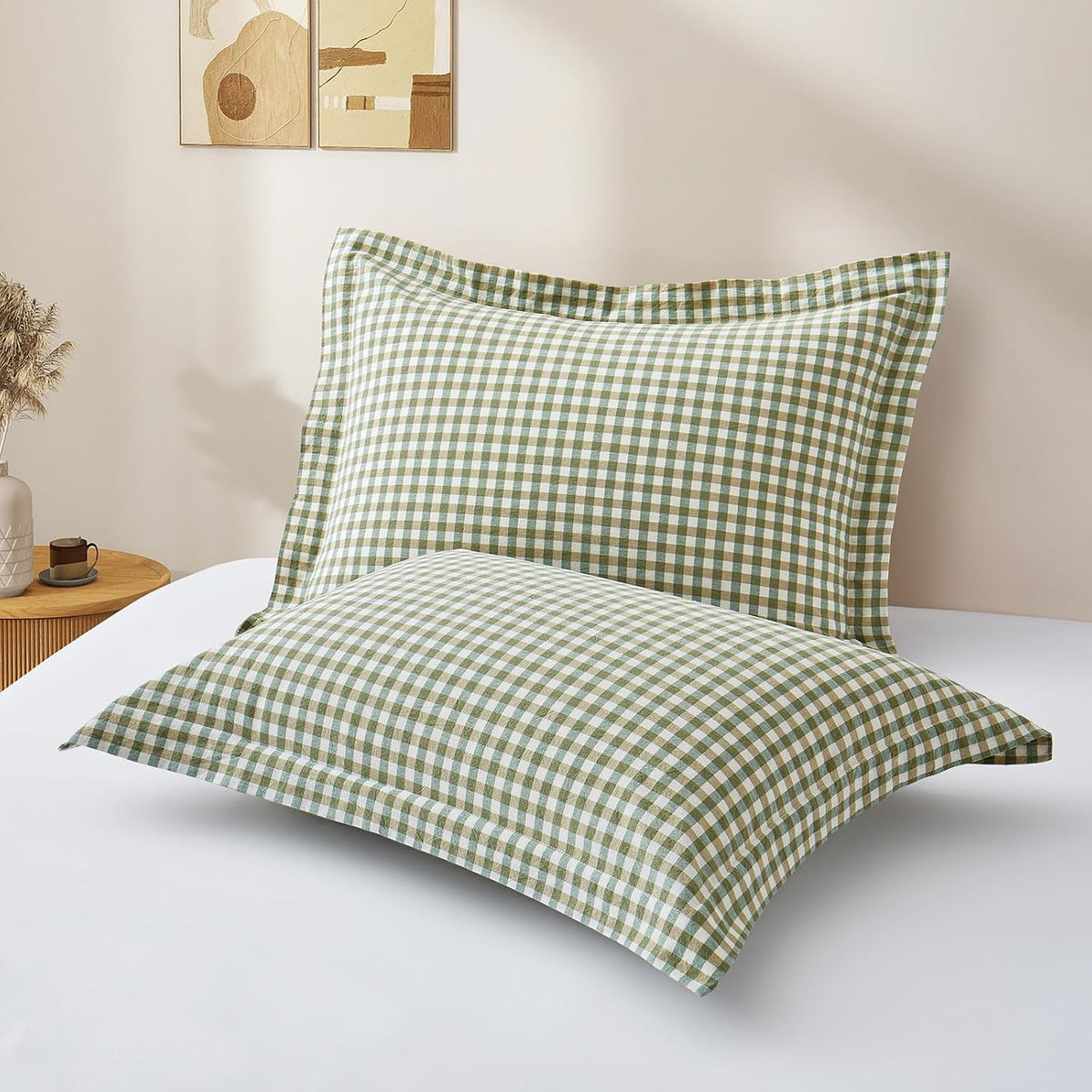 Sage Green Plaid Gingham Pillowcases, 20x26 Inches, Set of 2