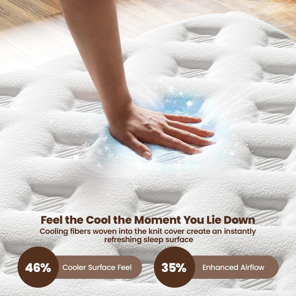 Queen Mattress 12 Inch, Cooling Queen Hybrid Mattress in a Box, Medium Firm