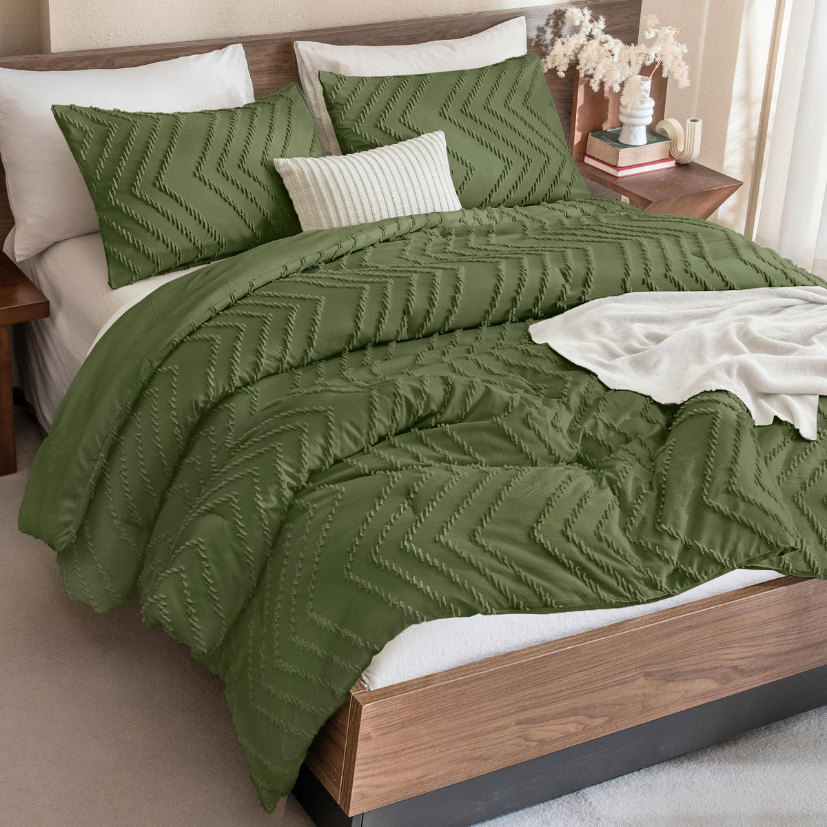 Andency Queen Comforter Set Beige, 3 Pieces Comforters Queen Size Bed Set