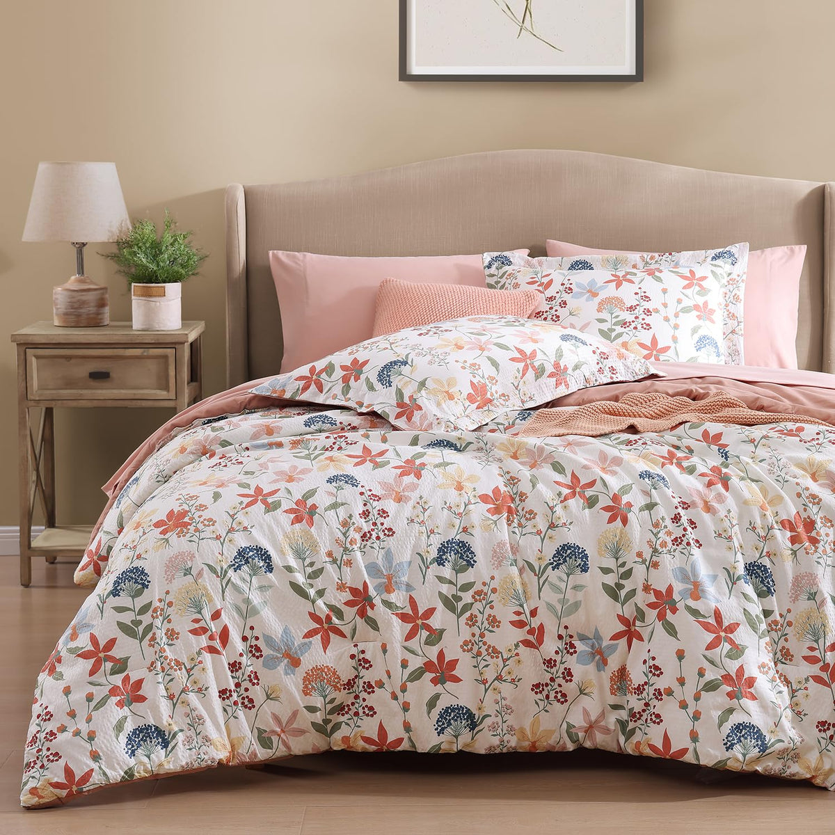 King Size Comforter Set-7 Pieces Floral Green Bed in a Bag King Bedding Set