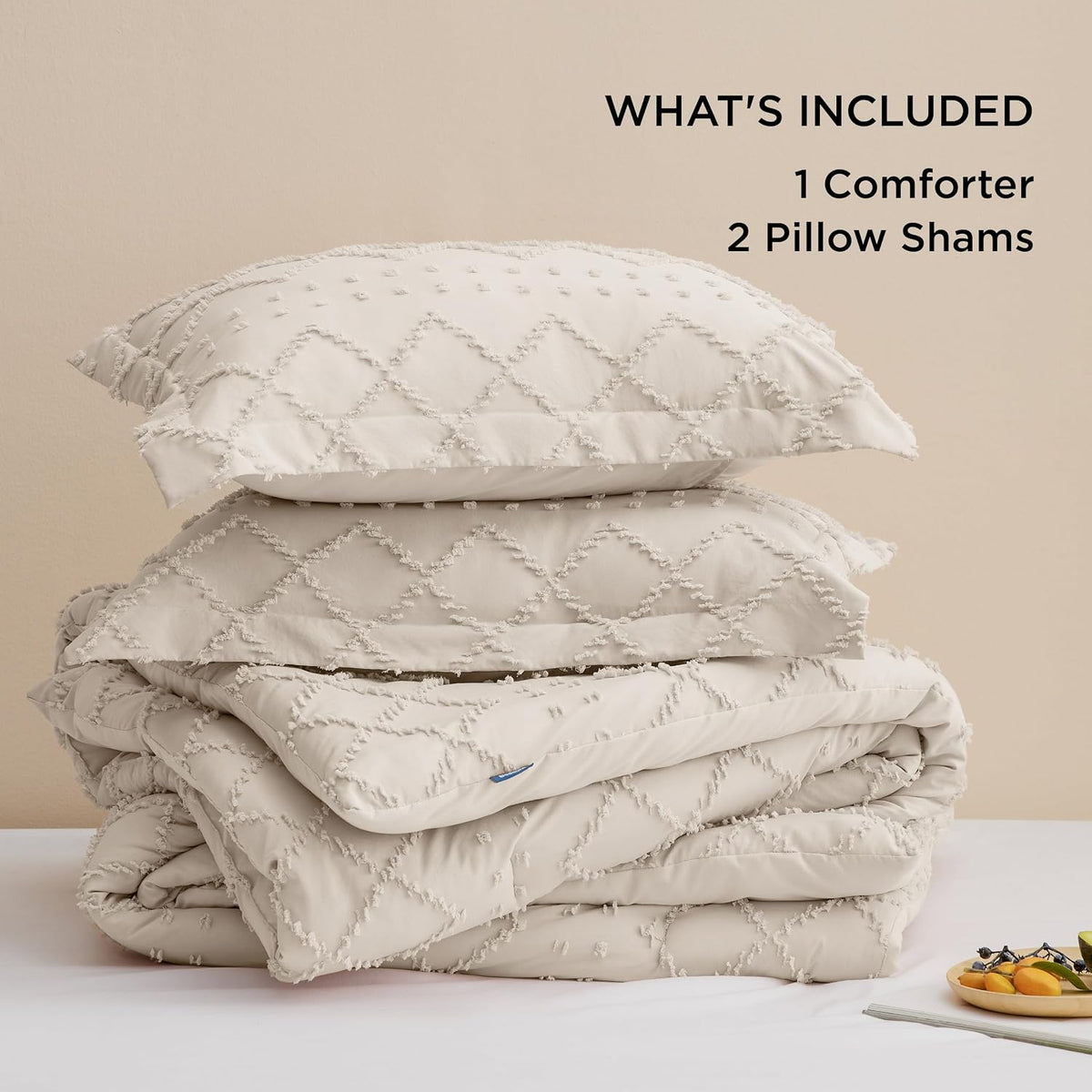 Bedsure Boho Tufted Beige Comforter Set, Oversized King