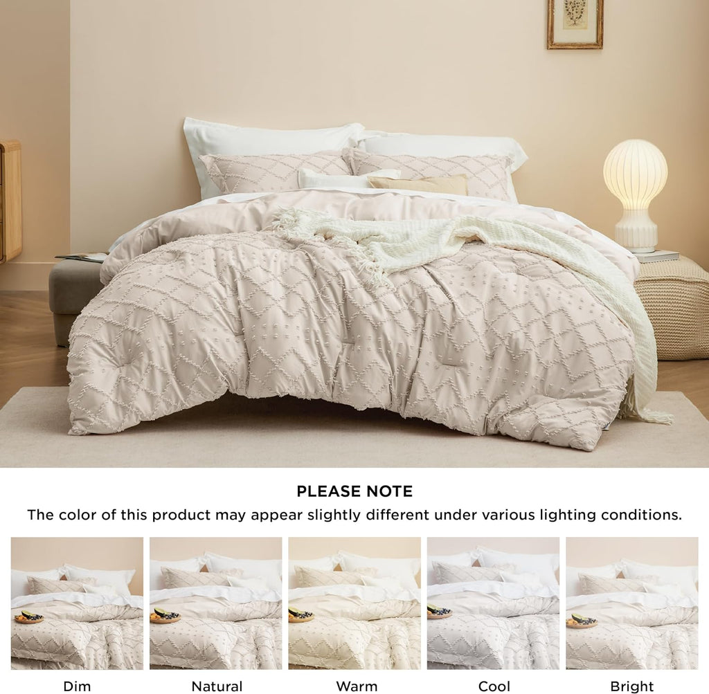 Bedsure Boho Tufted Beige Comforter Set, Oversized King