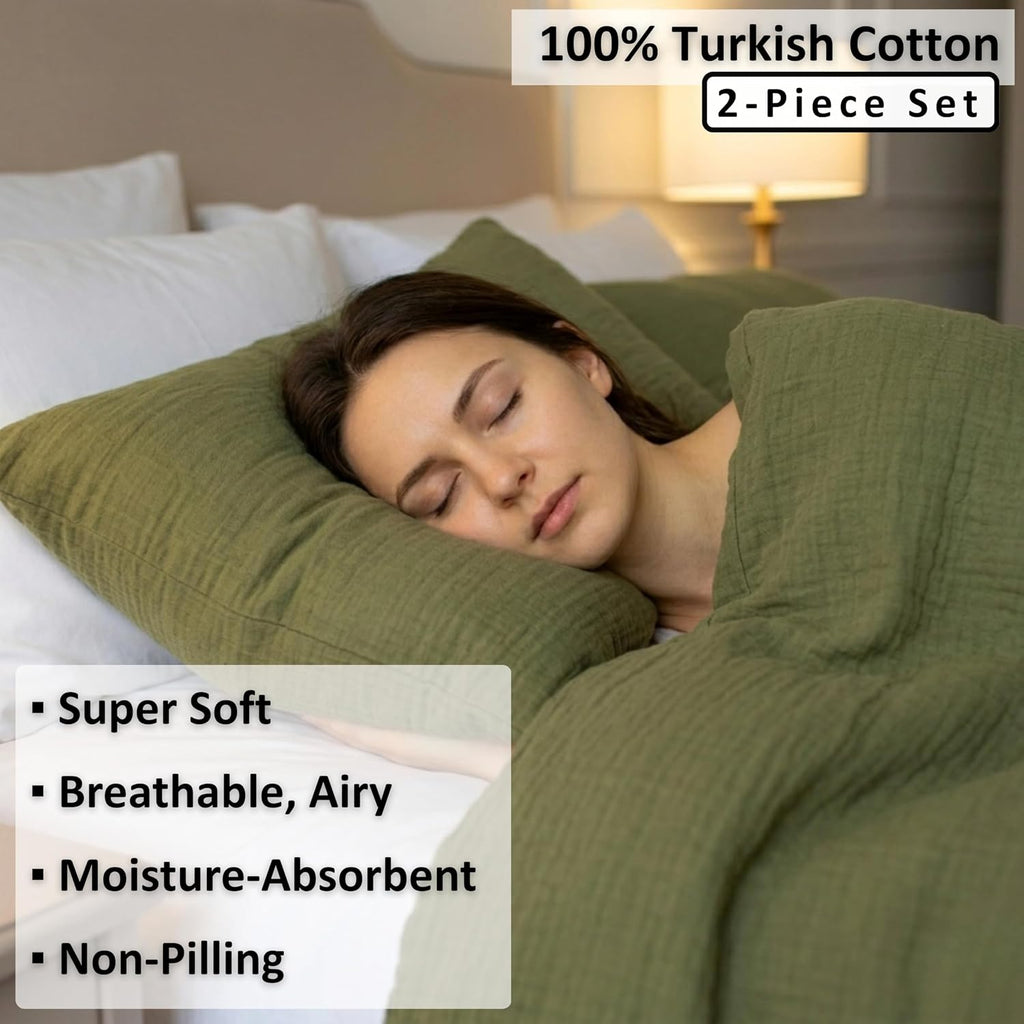 PÜSKÜL 2-Piece Natural 100% Turkish Cotton Muslin Pillowcase, Standard Size