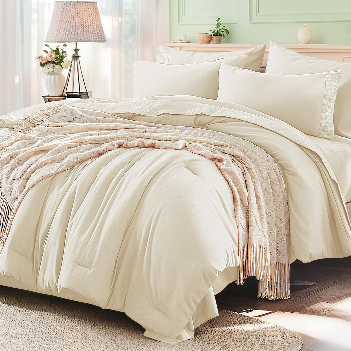 Anluoer Full Size Comforter Sets, 7 Piece Bed in a Bag Full Bedding Sets