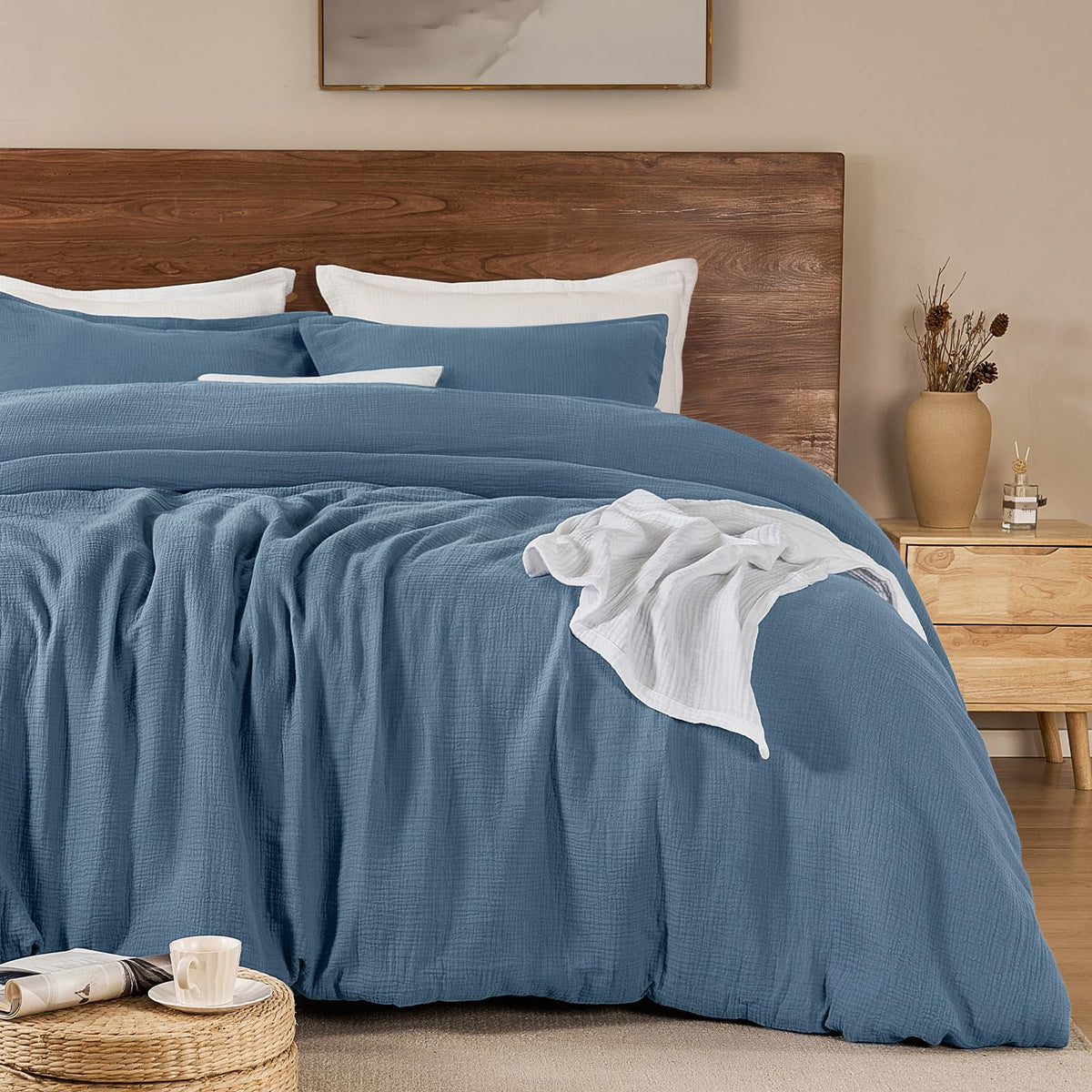 PHF Muslin Comforter Set Queen Size, Cotton Shell with Polyester Fill