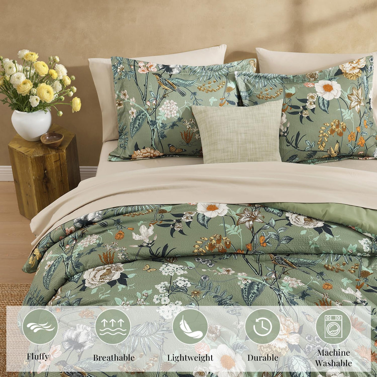 Full Size Comforter Sets - 7 Pieces Floral Bed in a Bag Full Bedding Set