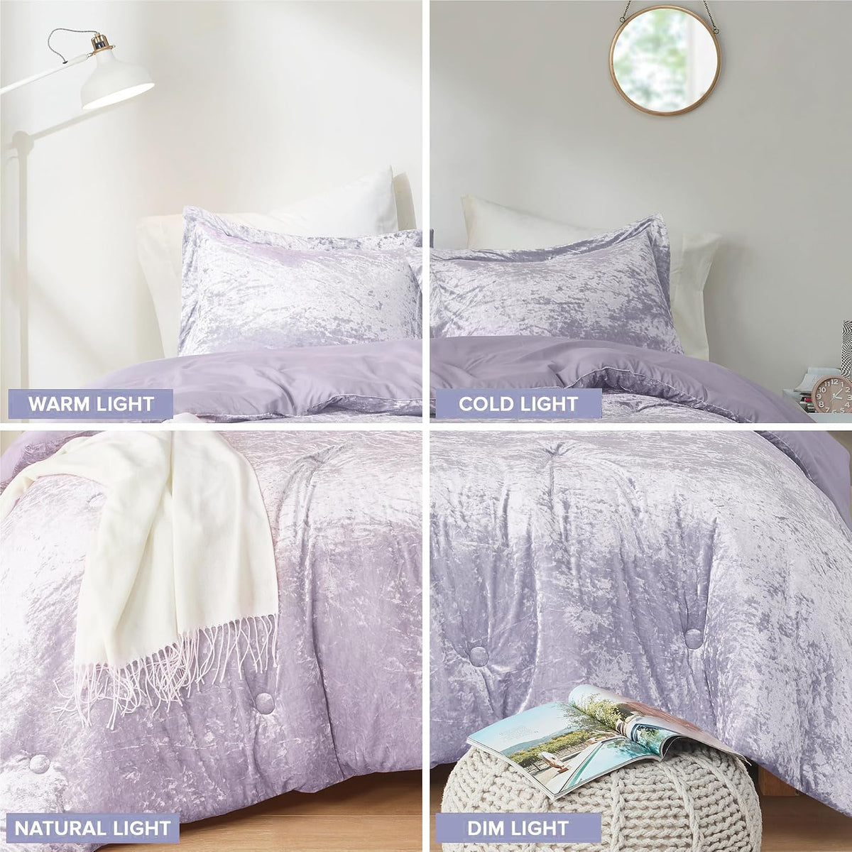 Comfort Spaces Juliette Purple Comforter Set Velvet Lush with Soft Brushed Microfiber Reverse, All Season Cozy Velvet Lavender Bedding Sets, Fluffy Comforter Bed Set, Matching Sham, Full/Queen 3 Piece