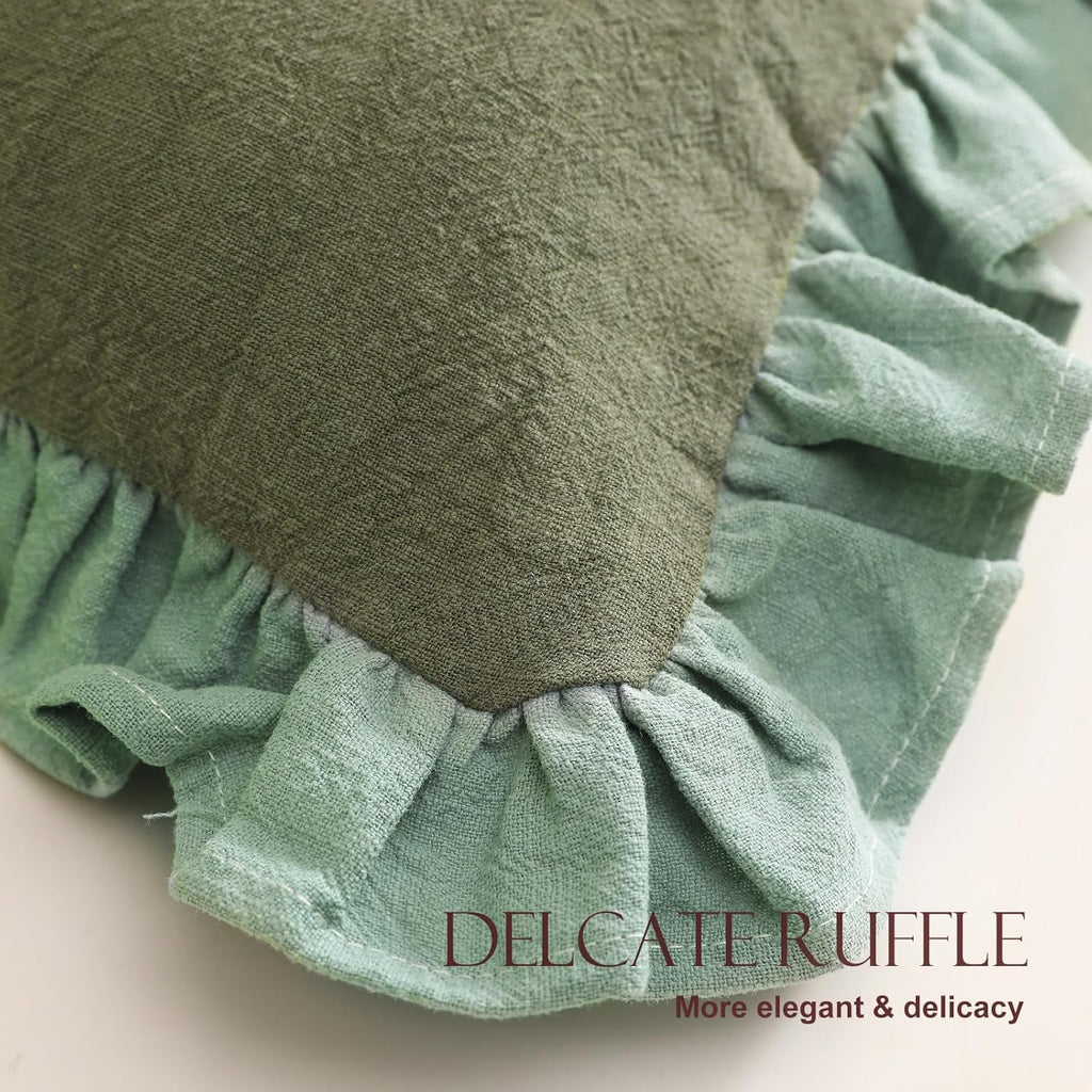 patdrea Vintage Green Linen Throw Pillow Covers,Set of 2,18"x18"-Kubum