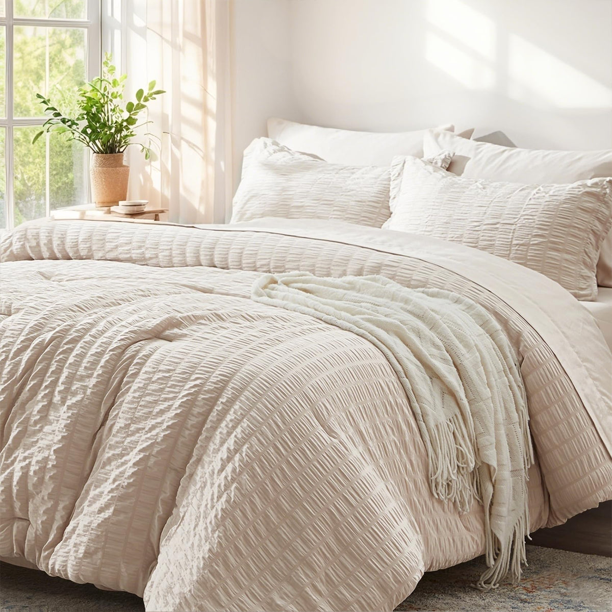 Zzlpp Queen Comforter Set 7 Piece, Green Bed in a Bag Queen Bedding Sets