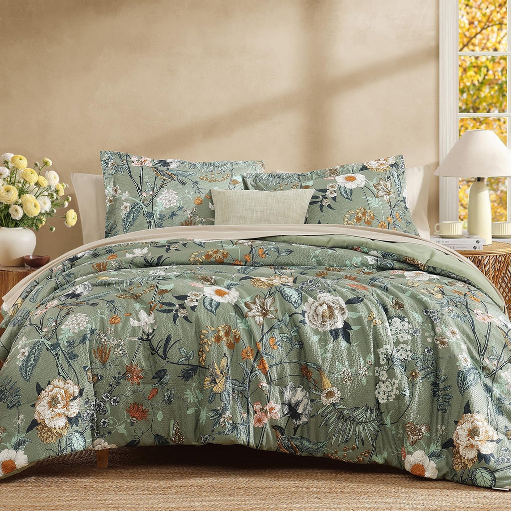 Full Size Comforter Sets - 7 Pieces Floral Bed in a Bag Full Bedding Set